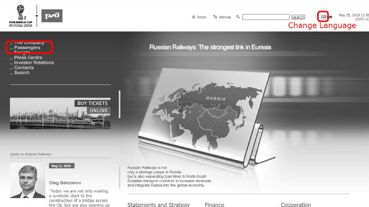 Russian Railways Homepage where you can buy tickets for the Trans-Siberian Railroad