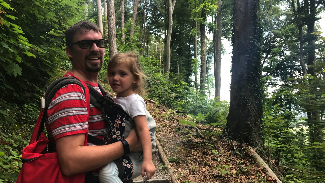 Adventure Daddy and Baby hiking in Stein am Rhein Switzerland