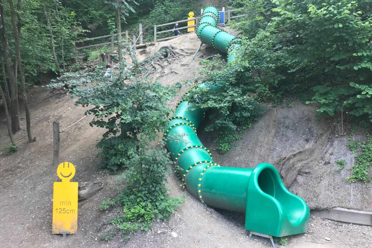 Slide at Rhine Falls Playground great for visiting the Rhine falls with kids